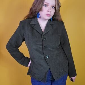 Vintage Fashion Bug Dark Green Button Up Blazer, L